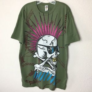 Like New ED HARDY Mohawk Punk Skull Graphic TShirt